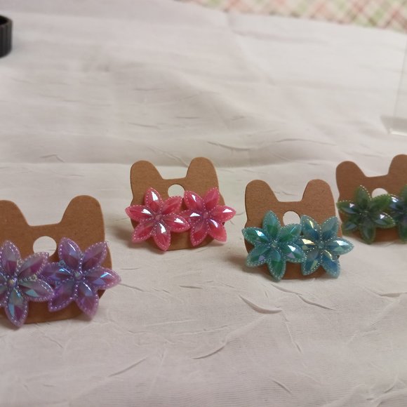 Set of Four Handmade Hand Crafted Flower Stud Earrings Jewelry #48 - Picture 14 of 15